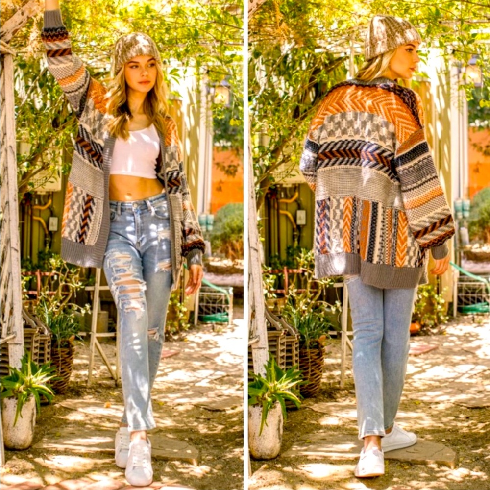 Multi Patterned Sweater Cardigan - Picture 6 of 9